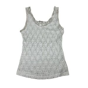 Y2K Festival White Lace Tank Top Medium‎ 6 Stretch Floral Sheer Coquette